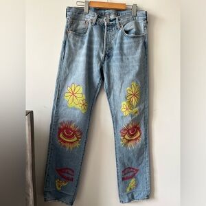 Levis 501 Jeans Men’s 32x32 Straight Fit Limited Edition Graphic Denim Flower